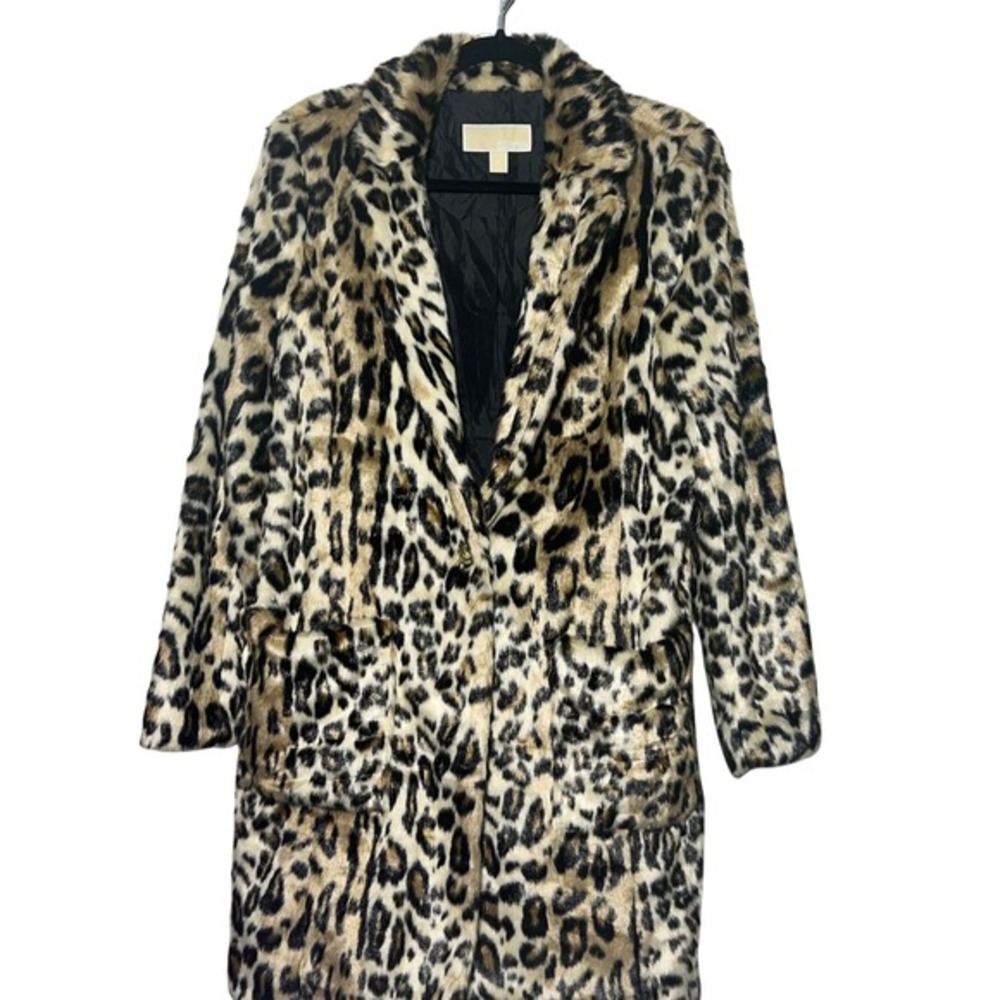 Michael Kors Leopard Print Faux Fur Coat Size 10 Brown‎ Black Trendy